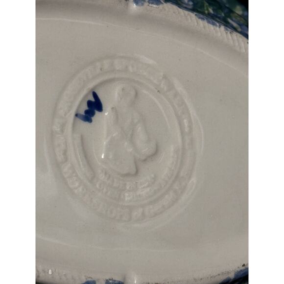 Gerald Henn Workshops Spongeware Oval Divided Dish GREEN & BLUE Stoneware - Picture 4 of 9